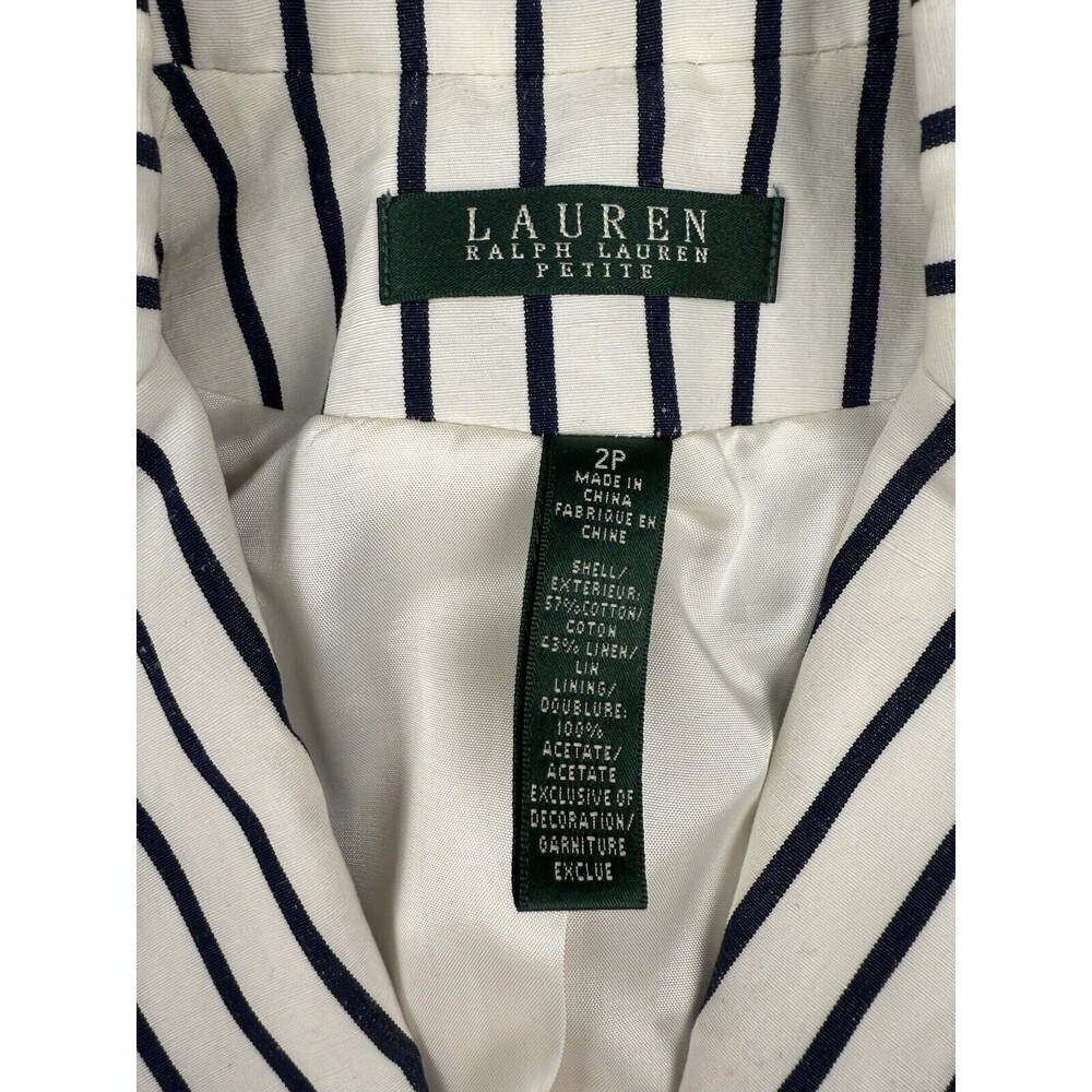 Lauren Ralph Lauren White Blazer with Navy Pinstripes and Embroidered Logo - Picture 4 of 10